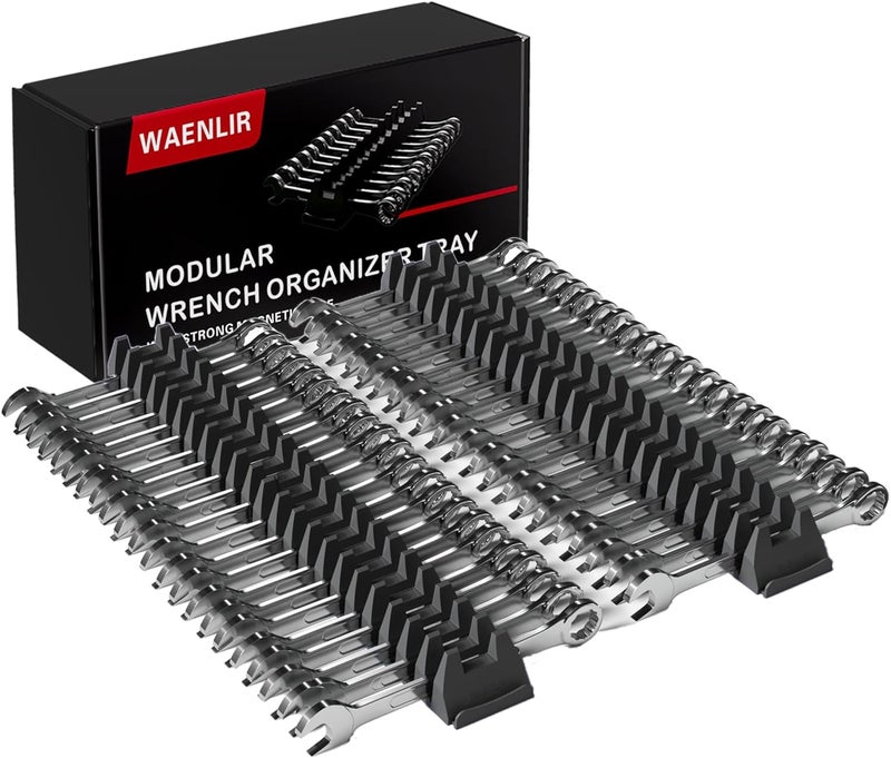 WAENLIR 48PCS Magnetic Modular Wrench Organizer Set-Tool Drawer Storage Rack with Metric&SAE Labels, Wrench Holder with Magnet, Perfect Tool Gift for Men, father, boyfriend, DIYers & Mechanics (Black) - Image 1